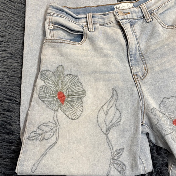 Jessica Simpson Light Blue Floral Embroidered Jeans - Picture 2 of 16